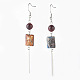 Wood and Fire Agate Beads Dangle Earrings EJEW-JE02804-09-1