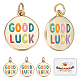 Beebeecraft 1 Box 6Pcs Enamel Pendants 18K Gold Plated Flat Round Charms with Word Good Luck Colorful Earring Findings for Jewelry Making KK-BBC0005-55-1