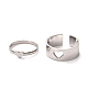 304つのステンレス鋼の指輪セット  ワイドバンドカフ指輪とフィンガー指輪  バレンタインデーのカップルリング  ハート  ステンレス鋼色  usサイズ6 3/4(17.1mm)  usサイズ9 1/4(19.1mm)  2個/セット RJEW-F117-03P-1