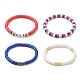 4 pièces 4 style fête de l'indépendance polymère argile heishi surfeur bracelets extensibles ensemble BJEW-TA00212-5