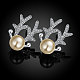 Reindeer Head Brass Cubic Zirconia Stud Earrings EJEW-BB12338-2