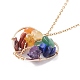 Collier pendentif cœur avec éclats de pierres précieuses naturelles et arbre de vie NJEW-JN03868-02-4