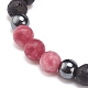 Bracciale con perline intrecciate rotonde in giada bianca naturale rossa indiana (tinta) BJEW-JB08387-01-4