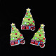 クリスマス 2 ホール スプレー塗装メープル木製ボタン  片面プリント  クリスマスツリー  薄緑  40x23x2mm  穴：1.6mm WOOD-N005-38-1