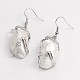 Oval Natural White Shell Pendants & Earrings Jewelry Sets SJEW-P066-02-4