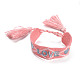 Bracelet tressé en polycoton (coton polyester) word love avec breloque pompon BJEW-F429-06-1