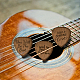 ギター型木製ギターピックボックス  6本のトレイングルウッドギターピック付き  ハート柄  32x27x2.5mm  6個/セット WOOD-WH0116-002-3