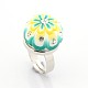 Mixed Styles Eco-Friendly Alloy with Random Pattern Polymer Clay Rhinestone Snap Buttons Adjustable Rings RJEW-O001-02-2
