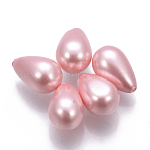 Spray Painted Shell Pearl Beads, Half Drilled, teardrop, Pink, 12.5~13x8mm, Hole: 1mm