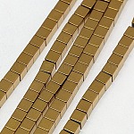 Гальванизировать немагнитных синтетический гематит бисер пряди, кубические, класс А, с золотым покрытием, 4x4x4 мм, отверстие : 1 мм, около 91 шт / нитка, 16 дюйм
