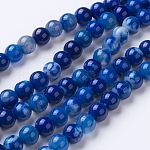 Natürliche Achat Perlen Stränge, gefärbt und erhitzt, Klasse A, Runde, Blau, 6 mm, Bohrung: 1 mm, ca. 62 Stk. / Strang, 14.9 Zoll (38 cm)
