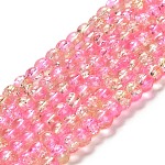 Chapelets de perles en verre craquelé peints à la bombe, ronde, deux tons, perle rose, 4mm, Trou: 1.1~1.3mm, Environ 200 pcs/chapelet, 31.4 pouce