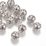 Brass Filigree Beads, Filigree Ball, Round, Platinum, 10mm, Hole: 1.5mm