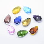 Glass Pendants, Faceted, teardrop, Mixed Color, 37.5x22x12mm, Hole: 1mm