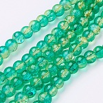 Chapelets de perles en verre craquelé peints à la bombe, ronde, deux tons, turquoise moyen, 6mm, Trou: 1.3~1.6mm, Environ 133 pcs/chapelet, 31.4 pouce