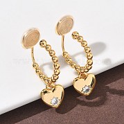 Серьги-клипсы в форме сердца из латуни с микропаве из прозрачных кубических цирконий EJEW-K286-12G