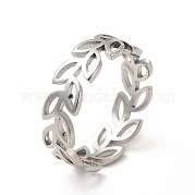 304 anello da dito da donna con ramo frondoso scavato in acciaio inossidabile RJEW-B027-06P