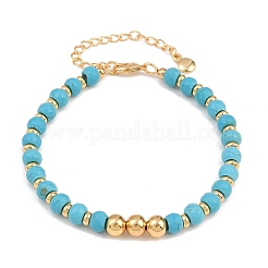 Facettierte runde Armbänder aus synthetischem Türkis und Messingperlen&nbsp;KK-H299-02G