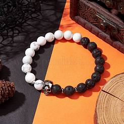 Halloween Stretch-Armbänder aus natürlichem Howlith und Lavastein&nbsp;BJEW-TA00473