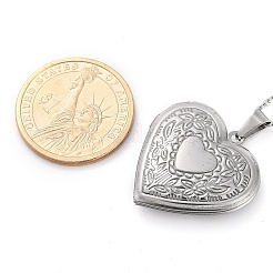 Anlaufgeschützte Medaillon-Anhängerkette aus 304 Edelstahl mit Herzmotiv für Damen&nbsp;NJEW-M050-04F-P