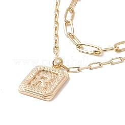 2 pièces rectangle en laiton de style 2 avec colliers pendentif lettre initiale&nbsp;NJEW-JN04006
