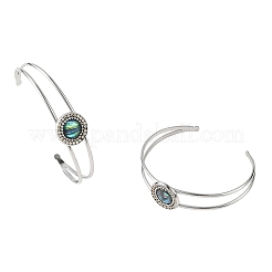 Bracelets joncs plats ronds en nacre d'ormeau naturelle et acier inoxydable 304&nbsp;BJEW-JB14372-02