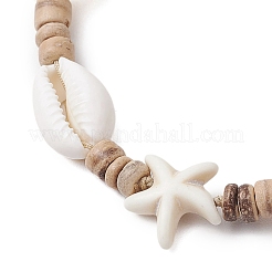 Verstellbare Armbänder aus geflochtenen Perlen aus Kauri-Muscheln und Kokosnüssen mit Meeresmotiven&nbsp;BJEW-JB11461-01