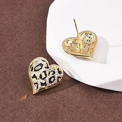 Orecchini a bottone con micro pavè di ottone a forma di cuore e zirconi trasparenti&nbsp;EJEW-H178-09G-02