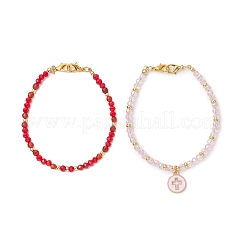 2 pz 2 stili set di braccialetti elastici in perline di vetro per donna&nbsp;BJEW-JB11573