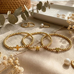 3 minimalistisches Set aus dehnbaren Armbändern aus Messingperlen für Damen&nbsp;ZD2300-4