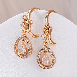 Orecchini a monachella in ottone con micro pavé di zirconi chiari&nbsp;EJEW-K300-59G-02