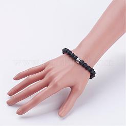 Braccialetti elasticizzati con perle di roccia lavica naturale&nbsp;BJEW-JB02854