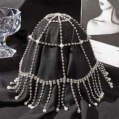 Gorro de malla con imitación de perlas y rhinestone ABS&nbsp;AJEW-WH20017-85P