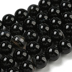 Natürliche schwarze Achat Perlen Stränge&nbsp;G-G391-10mm-01