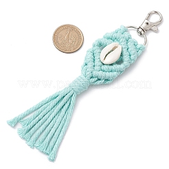 Decorazione pendente con fili di cotone macramè fatti a mano e perline di conchiglia di ciprea naturale&nbsp;HJEW-JM02627-01