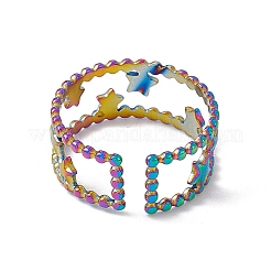 Anillo abierto de acero inoxidable 304 con doble línea de estrellas y baño de iones (IP) para mujer&nbsp;RJEW-C045-24M