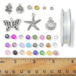 DIY-Sets zum Herstellen von runden Glasperlen mit Opalit-Imitation und Anhängern aus Legierung&nbsp;DIY-FS0006-39