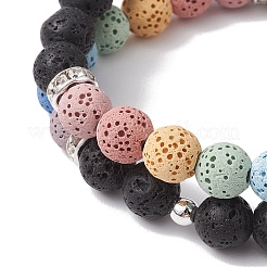 2 Stück 2 Stile 8mm rund gefärbter natürlicher Lavastein & Muschelkernperlen Stretch-Armband-Sets&nbsp;BJEW-JB10318