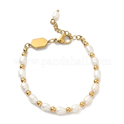 Armbänder aus Edelstahl 304 und natürlichen Süßwasserperlen für Damen&nbsp;BJEW-B162-02G