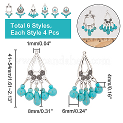 24pcs 6 Stile Teardrop gefärbte synthetische Türkis-Anhänger-Set&nbsp;G-AR0004-98