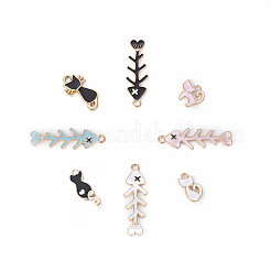 Katze und Fisch Thema Legierung Emaille Charms&nbsp;ENAM-X0017-04