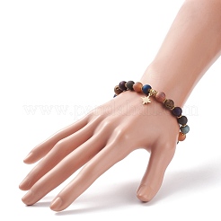 Rundes Stretch-Armband aus natürlichem Achat mit Sternanhänger aus Messing&nbsp;BJEW-JB08647