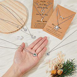 4 ensemble de 4 colliers pendentifs style soleil et lune en acier inoxydable 304&nbsp;NJEW-FI0001-22