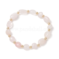 Stretch-Armbänder aus natürlichem Rosenquarz und Messingperlen für Damen&nbsp;BJEW-JB13414-02