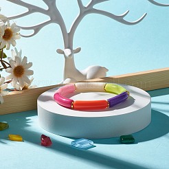 Bracciale elasticizzato con perline a tubo curvo in acrilico color caramello per ragazze donne&nbsp;BJEW-JB07297-03