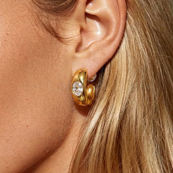 Boucles d'oreilles puces en acier inoxydable 304 serties de zirconiums cubiques pavés&nbsp;WG955B3-01