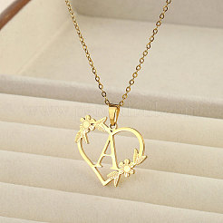 Colliers pendentifs initiales en forme de cœur et de fleur en acier inoxydable 201 pour femmes&nbsp;FS-WG08285-20