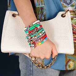 10 pièces 10 styles en argile polymère heishi bracelet extensible perlé ensembles pour noël&nbsp;sgBJEW-JB06128