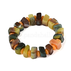 Braccialetti elasticizzati unisex in resina con perline quadrate e rondelle di agata naturale (tinta e riscaldata)&nbsp;BJEW-Q101-02B