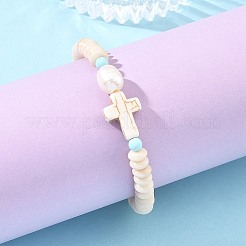 Bracelets extensibles religieux en turquoise synthétique&nbsp;BJEW-JB14421